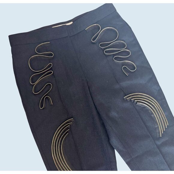 Stella McCartney Navy Zipper Ruffle Detail Stirrup Pants Size Small - Picture 3 of 8